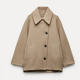Collared Oversized Short Coat with Button Front and Pockets