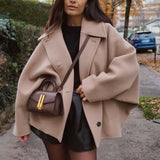 Collared Oversized Short Coat with Button Front and Pockets