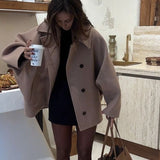 Collared Oversized Short Coat with Button Front and Pockets