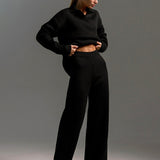 Oversized Polo Sweater and Wide-Leg Pants Set