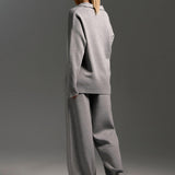 Oversized Polo Sweater and Wide-Leg Pants Set