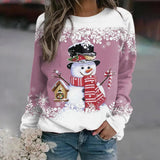 Christmas Sweater for Women Snowman Print Crew Neck Long Sleeve Pullover for Christmas Parties