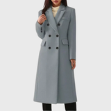 Women's Long Coat with Double Breasted Buttons and Notched Lapel Collar