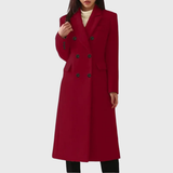 Women's Long Coat with Double Breasted Buttons and Notched Lapel Collar