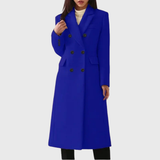 Women's Long Coat with Double Breasted Buttons and Notched Lapel Collar