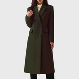 Women's Long Coat with Double Breasted Buttons and Notched Lapel Collar