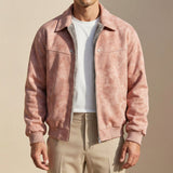Suede Bomber Jacket with Shirt Collar