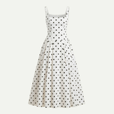 Polka Dot A-Line Midi Dress with Square Neck and Wide Straps