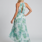 Floral Halter Maxi Dress with Keyhole and Ruched Waist