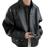 Oversized Point Collar Leather Jacket