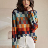 Checkered Knit Sweater with Collar