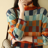 Checkered Knit Sweater with Collar