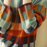 Checkered Knit Sweater with Collar