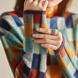 Checkered Knit Sweater with Collar