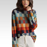 Checkered Knit Sweater with Collar