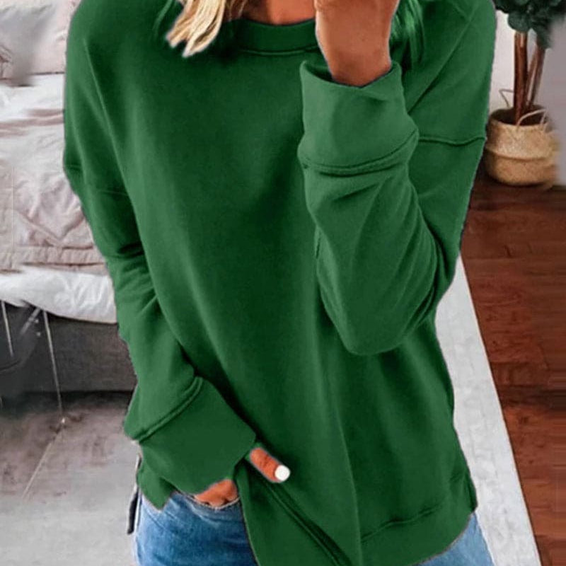 Women's Oversized Sweater with Crew Neck Long Sleeves and Curved Hem