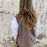 Women's V Neck Sweater Vest with Ribbed Trim and Pointed Hem
