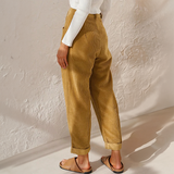 Women's High Waisted Corduroy Pants with Pleated Front and Tapered Legs