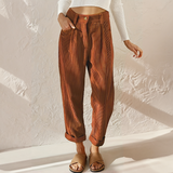 Women's High Waisted Corduroy Pants with Pleated Front and Tapered Legs
