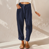 Women's High Waisted Corduroy Pants with Pleated Front and Tapered Legs
