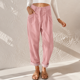 Women's High Waisted Corduroy Pants with Pleated Front and Tapered Legs