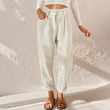 Women's High Waisted Corduroy Pants with Pleated Front and Tapered Legs