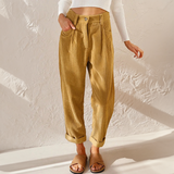 Women's High Waisted Corduroy Pants with Pleated Front and Tapered Legs