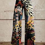 Women's Wide Leg Jeans with High Waist Daisy Floral Print and Five Pocket Design