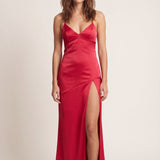 Satin Maxi Dress with Spaghetti Straps and Thigh Slit