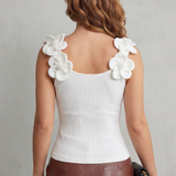 Sleeveless Floral Applique Ribbed Knit Top