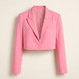 Cropped Tailored Blazer with Lapel Collar