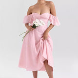 Ruffle-Sleeve A-Line Midi Dress with Sweetheart Neckline