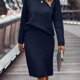 Ribbed Knit Mock Neck Sweater and Midi Skirt Set