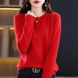 Crew Neck Knit Sweater with Long Sleeves and Ribbed Trim