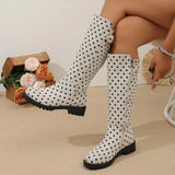 Polka Dot Boots with Buckle Strap and Block Heel
