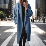 Women's Long Coat with Notched Lapel Collar Relaxed Fit and Side Pockets