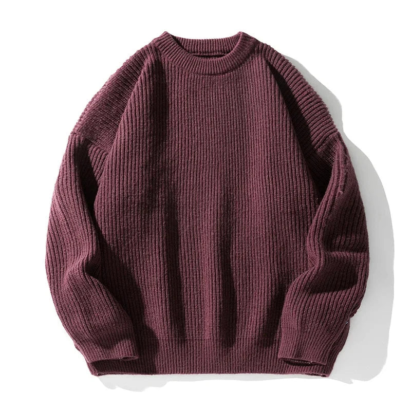 Men's Oversized Crew Neck Ribbed Knit Sweater