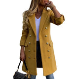 Women's Coat with Double Breasted Button Front and Notched Lapel Collar for Office Wear