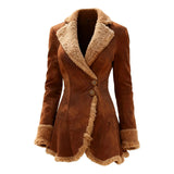 Fur Collar Jacket with Asymmetric Hem and Fur Cuffs