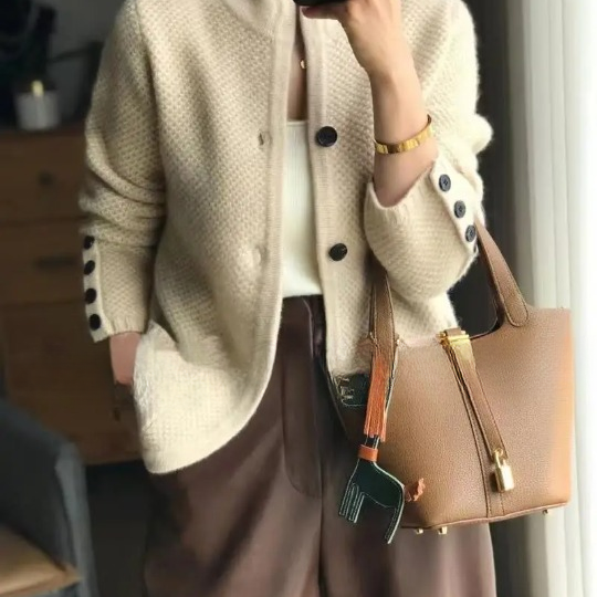 Textured Knit Cardigan with Button-Front and Patch Pocket