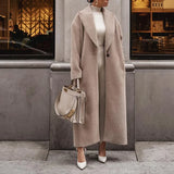 Long Wool Coat with Open Front and Lapel Collar
