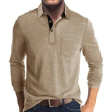 Collared Long Sleeve Polo Shirt with Button Front and Chest Pocket
