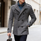 Tailored Double-Breasted Wool Coat with Side Pockets