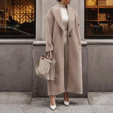 Women's Long Coat with Notched Lapels Single Button Front and Relaxed Fit for Office Wear