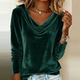 Velvet-Look Top with Cowl Neck and Long Sleeves