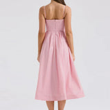 Spaghetti Strap A-Line Midi Dress with Square Neck