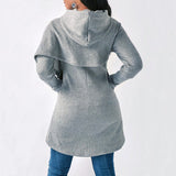 Women's Longline Hoodie Sweater with Asymmetrical Wrap Hem and Hooded Neckline