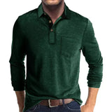 Collared Long Sleeve Polo Shirt with Button Front and Chest Pocket