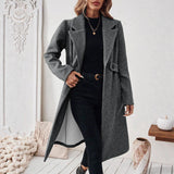 Long Womens Coat with Defined Waist and Tailored Knee Length Silhouette for Office Wear