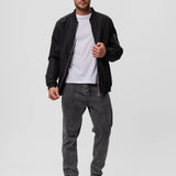 Stand Collar Bomber Jacket with Zip Front and Sleeve Pocket